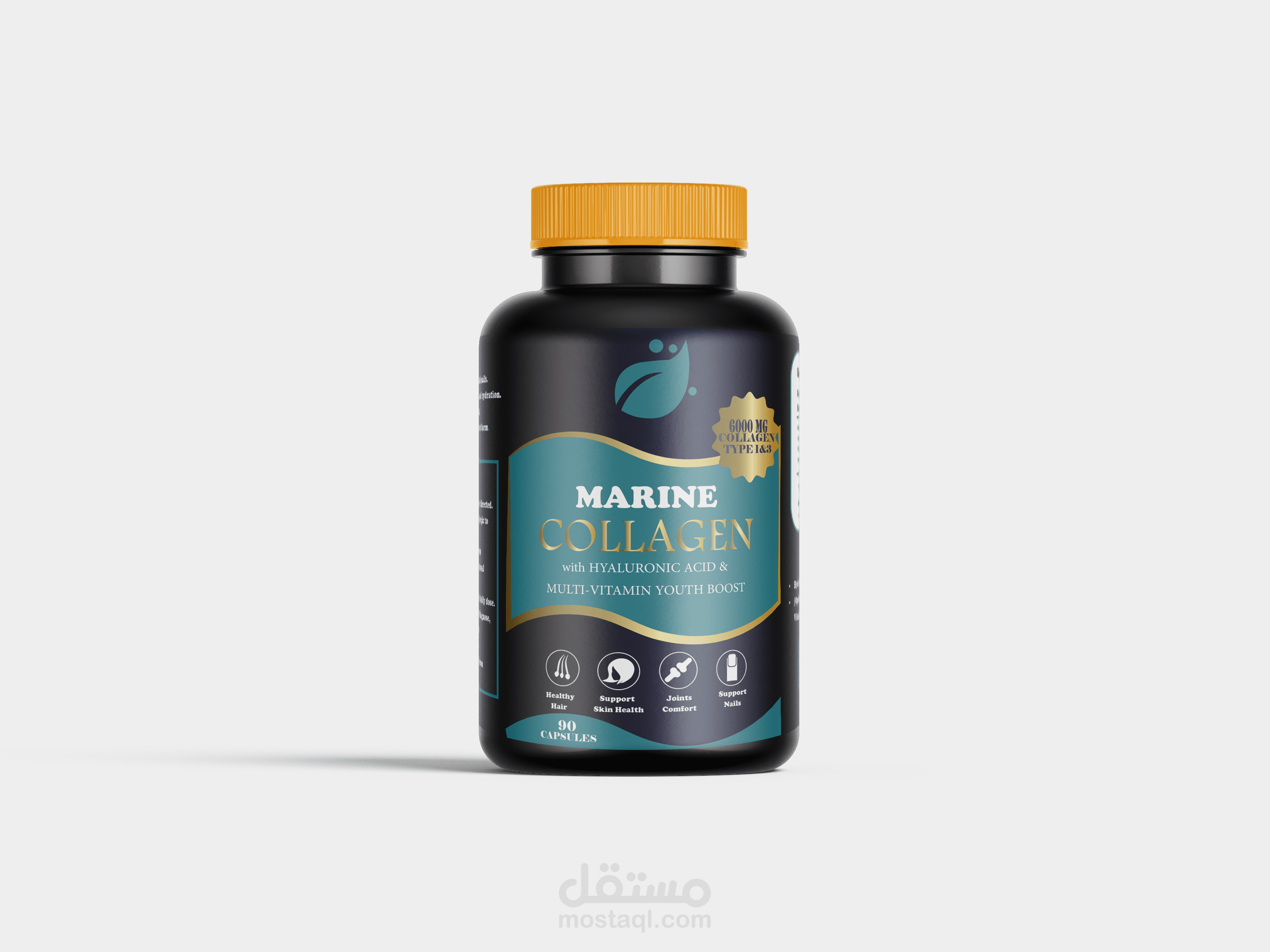 تصميم ملصق مكمل غذائي Marine Collagen مع موكاب واقعي