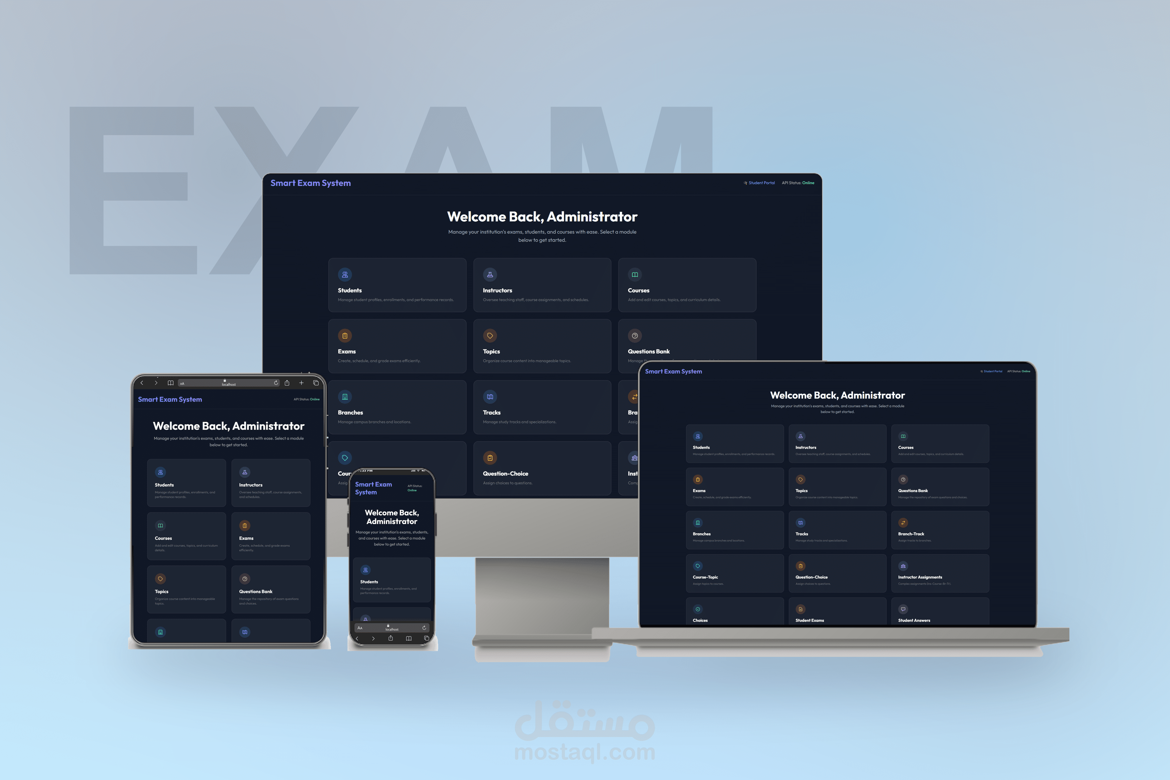 نظام إدارة الامتحانات والتقارير (Database + API)