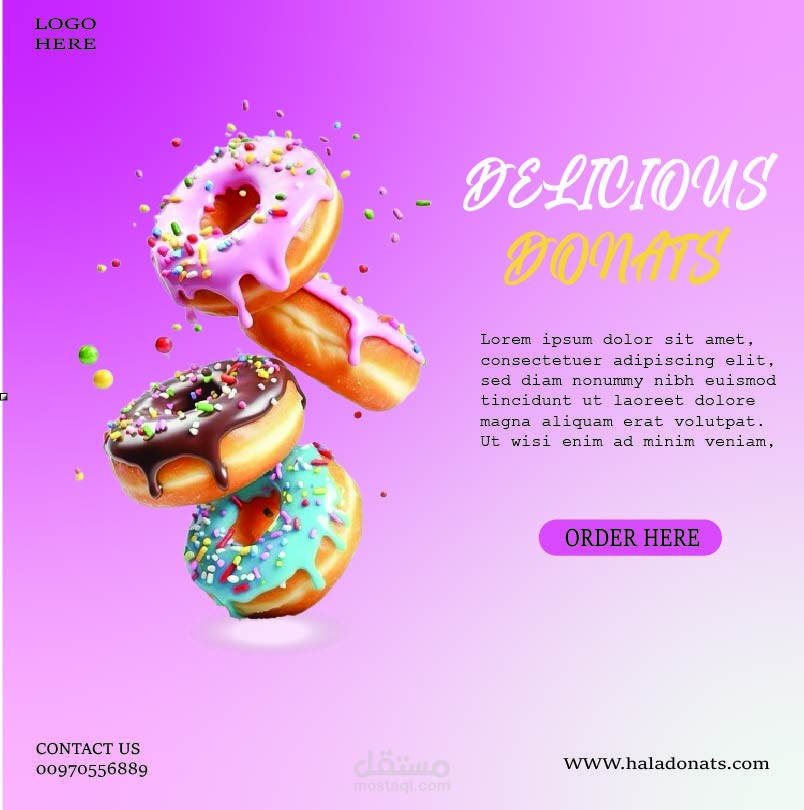 تصميم إعلان سوشيال ميديا إبداعي (Delicious Donuts)