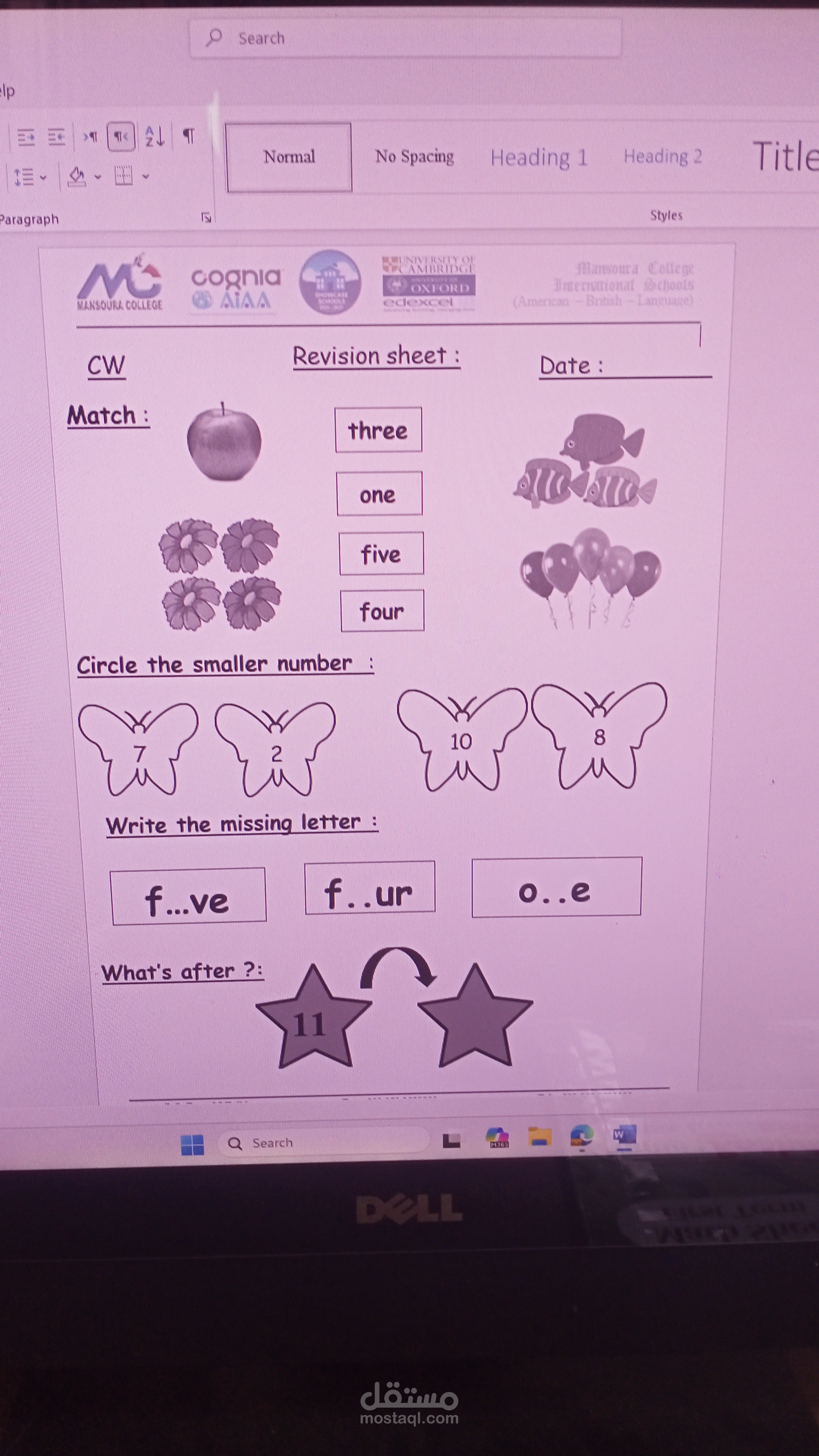 Math sheet on word and recorded session