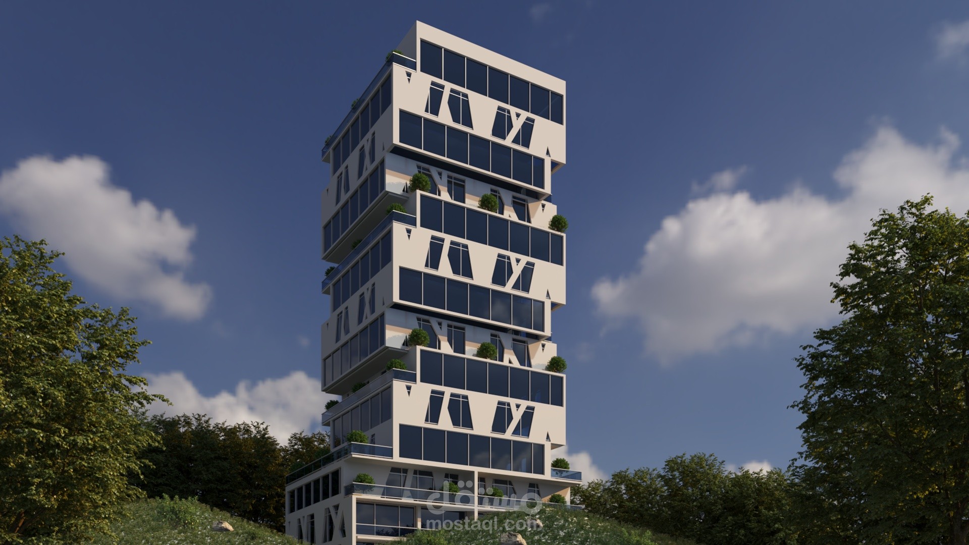 تصميم خارجي لعمارة سكنية - الطراز المودرن