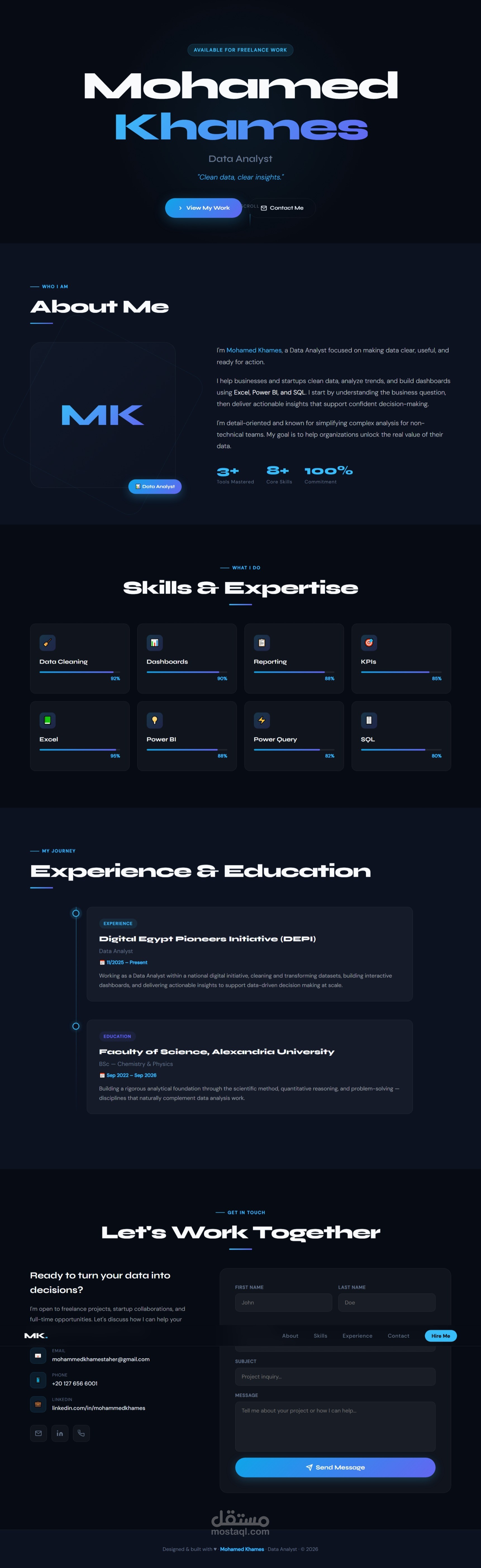 ? تصميم وتطوير موقع Portfolio احترافي لمحلل بيانات (Data Analyst)
