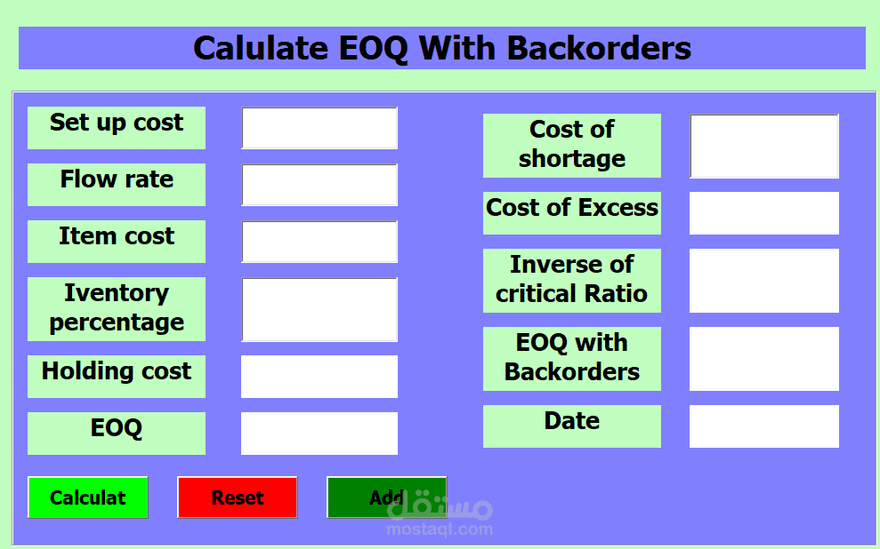 Calculate EOQ With Backorders