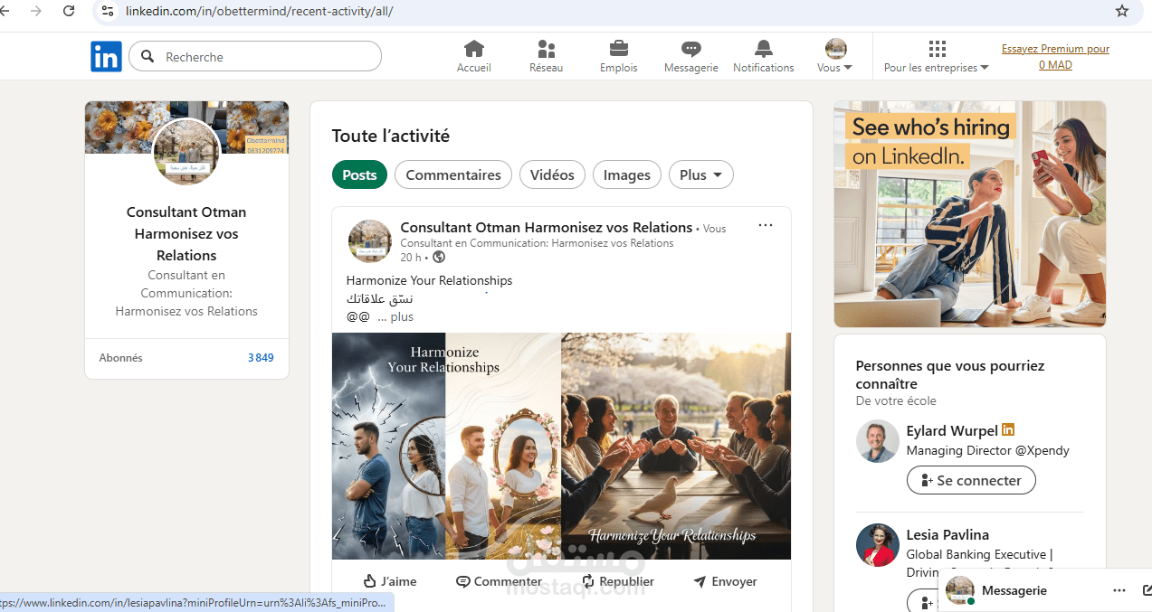 craetion of a linkedin page and regular publication of articles