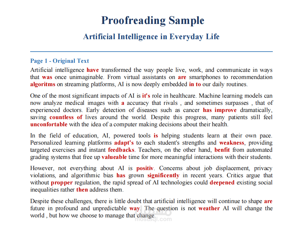 خدمة التدقيق اللغوي والتحرير المتقدم للنصوص (العربية والإنجليزية)