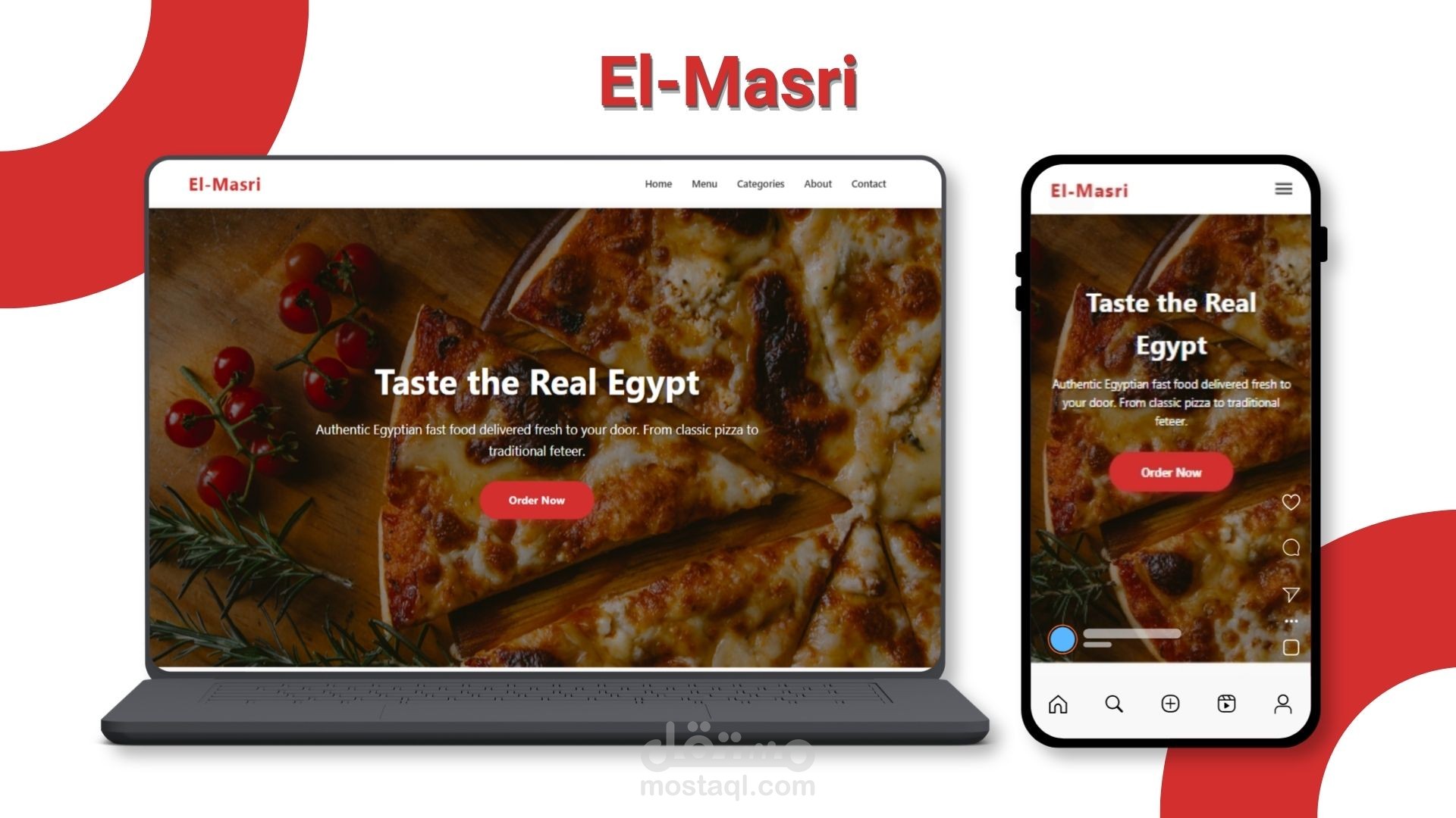 مطعم المصري | موقع إلكتروني لمطعم بيتزا وأكلات سريعة