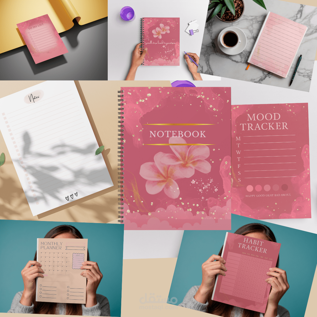 نوت بوك وردي بلمسات ذهبية – تصميم أنثوي راقٍ وأنيق