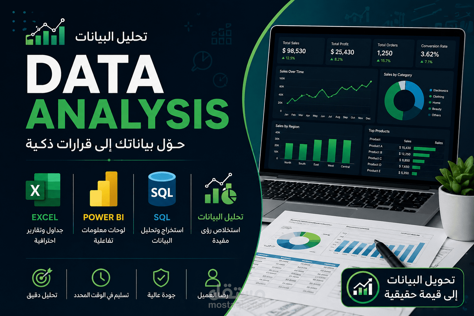 تحليل البيانات وإنشاء تقارير تفاعلية احترافية باستخدام  Excel
