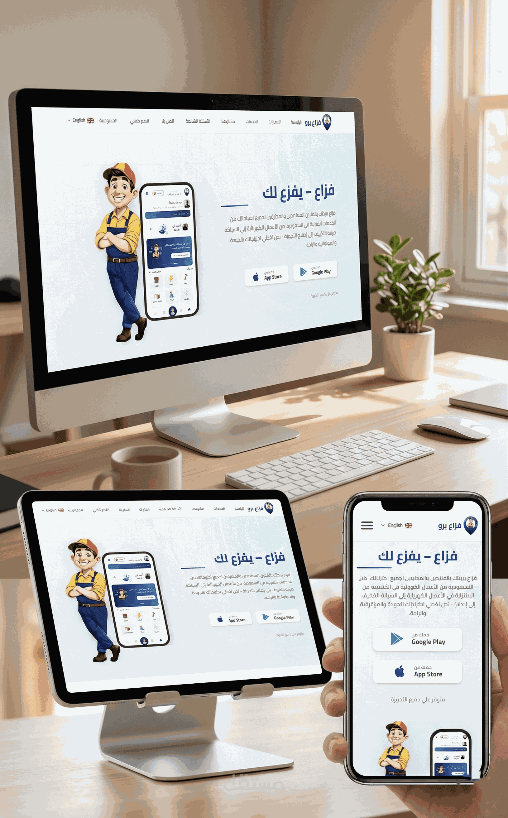 تصميم وتطوير موقع تعريفي احترافي لمنصة تطبيق خدمات منزلية يربط العملاء بالفنيين