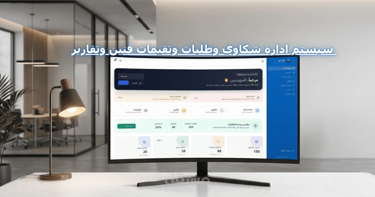 تصميم وتطوير نظام متكامل لإدارة الشكاوى وخدمات العملاء والفنين مع لوحة تحكم مركزية متقدمة