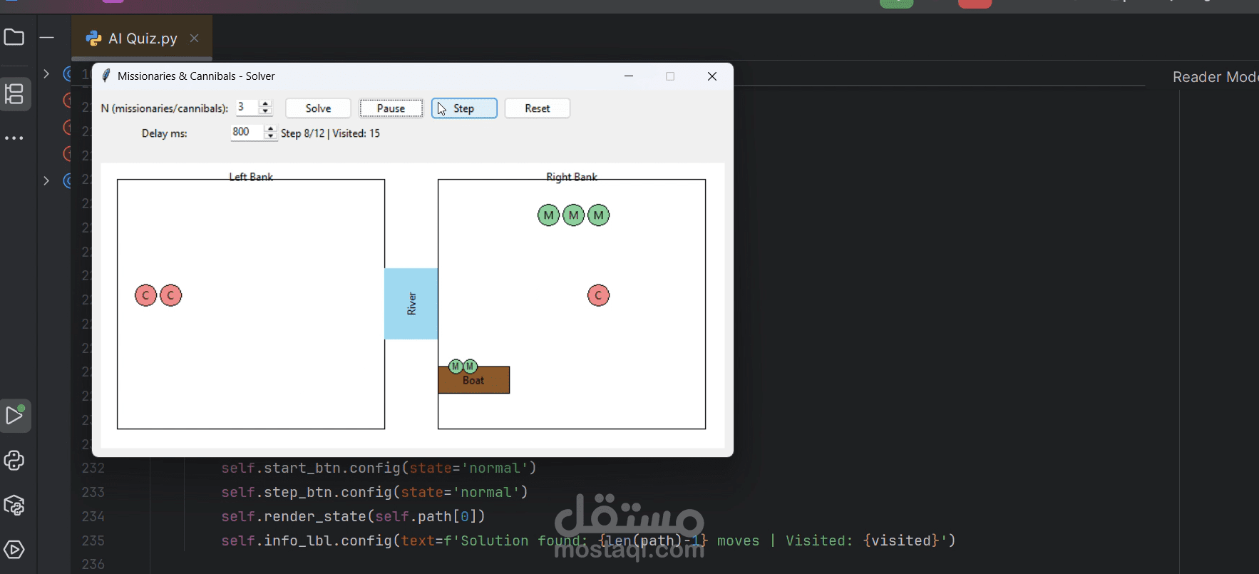لعبة Missionaries & Cannibals تفاعلية باستخدام Python و Tkinter