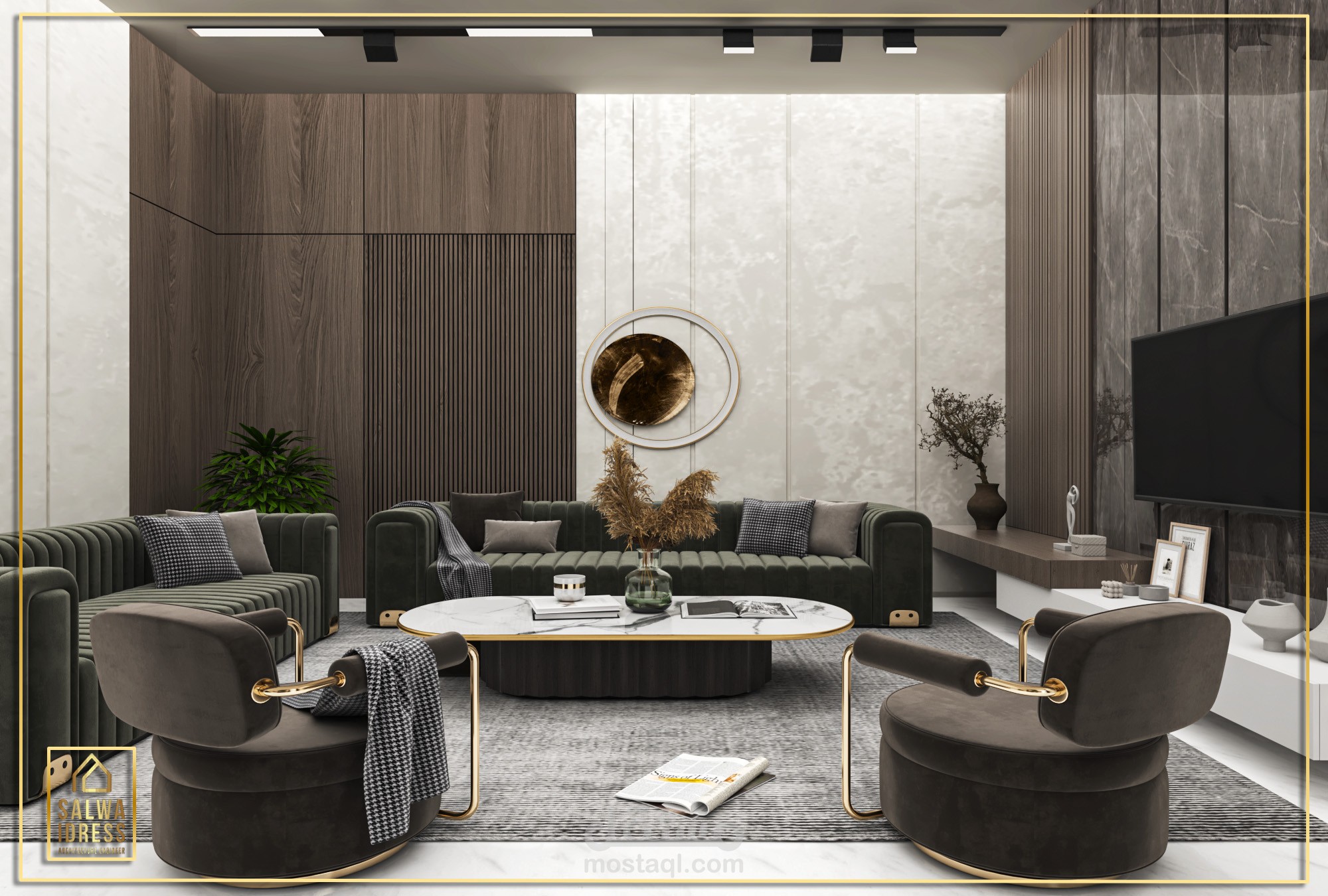 تصميم ريسبشن بحديقة داخلية