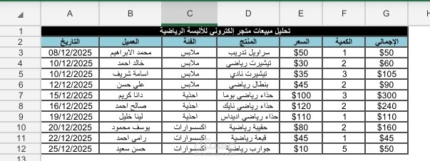 تنظيم وتحليل بيانات المبيعات باستخدام Excel مع مخططات احترافية