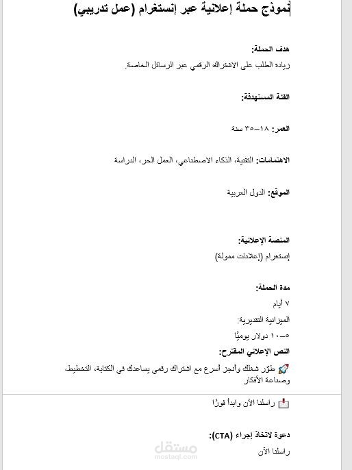 نموذج حملة إعلانية عبر إنستغرام لمتجر رقمي