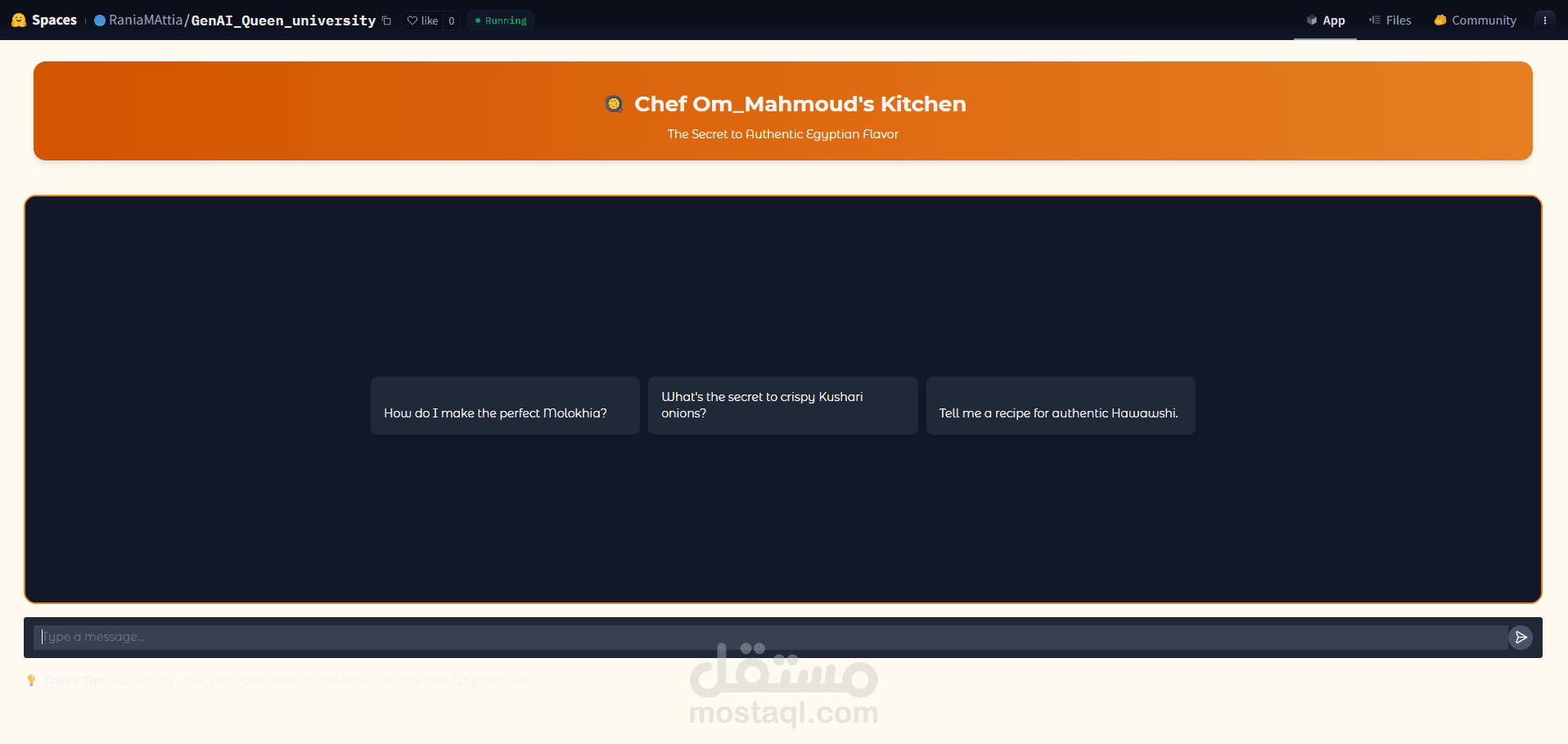 chatbot for Egyptian food
