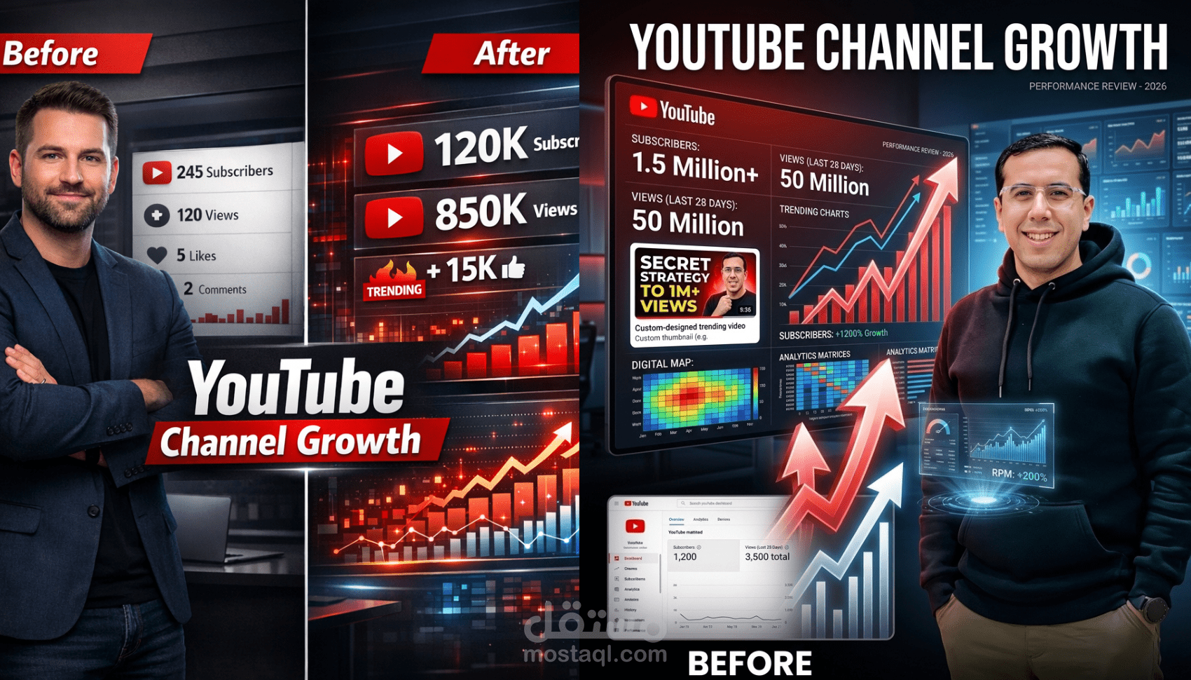 إدارة قناة يوتيوب باحترافية (مونتاج + Thumbnail + SEO)