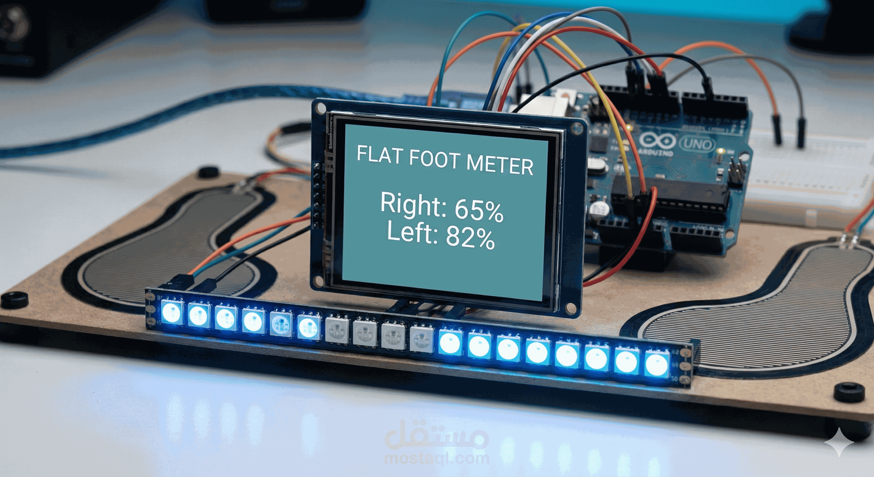 برمجة وتطوير نظام قياس ميل (flat_foot_Metter) باستخدام Arduino + شاشة TFT + حساسات + RGB LED