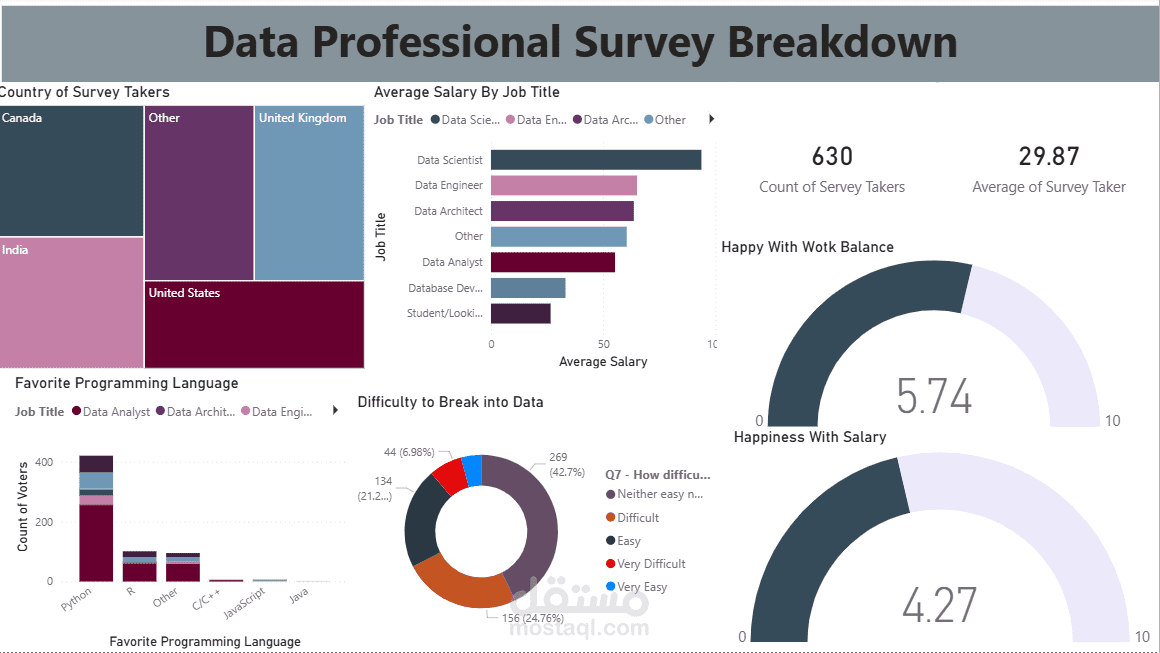 لوحة قياس تفاعلية لتحليل الرواتب وسوق العمل (Power BI Dashboard)