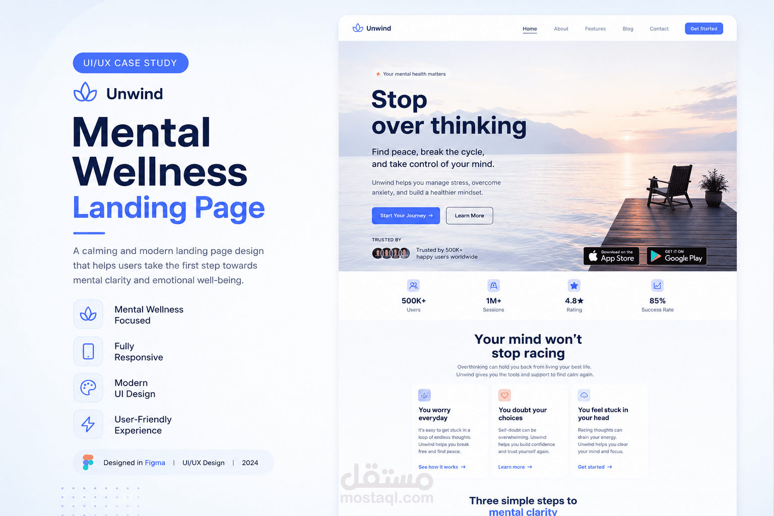 Unwind - Mental Wellness Landing Page UI/UX Design