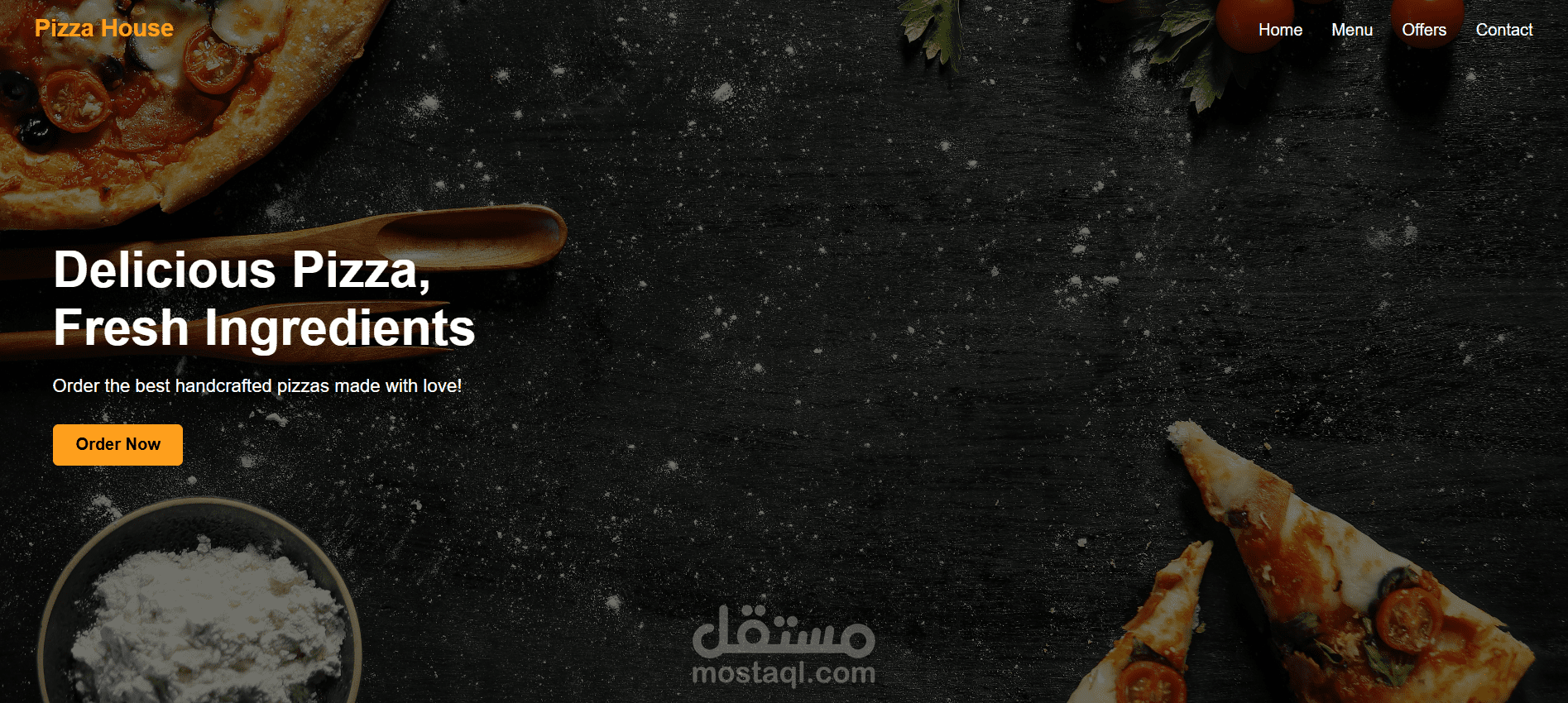 تصميم وتطوير متجر إلكتروني لمطعم بيتزا مع صفحات للمنيو، تفاصيل المنتج، وعربة التسوق