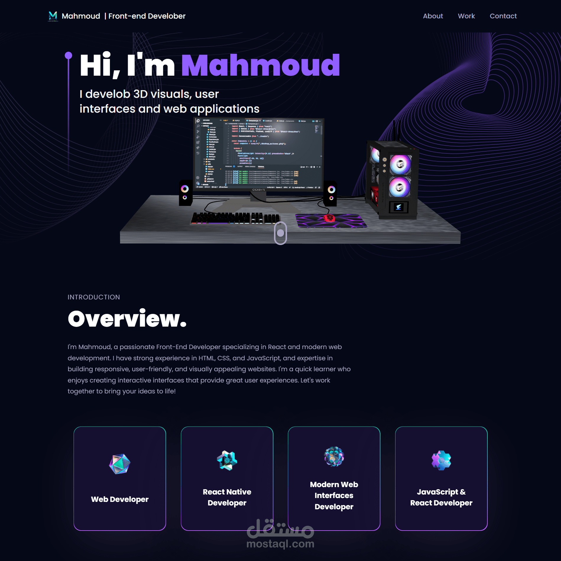 Portfolio تفاعلي باستخدام React + Three.js + GSAP