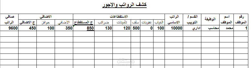 اعداد كشوفات الرواتب والاجور