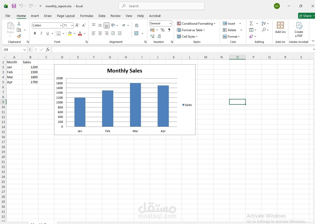 إعداد تقرير مبيعات شهري مع رسم بياني على Excel