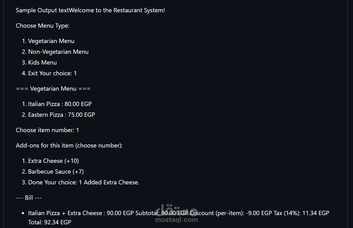 Restaurant Ordering System