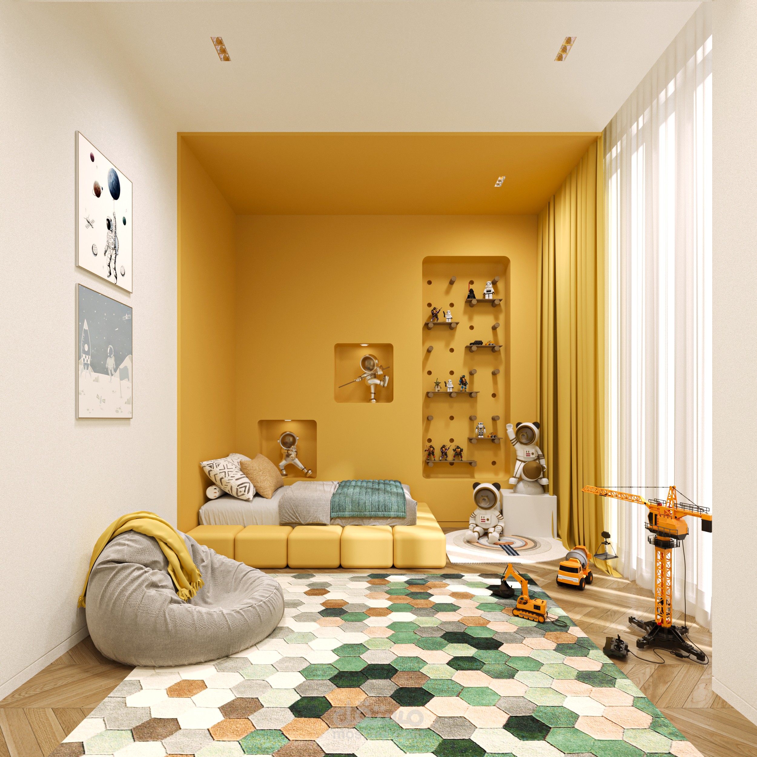 1.	تصميم داخلي عصري لغرفة أطفال بأسلوب إبداعي وعملي