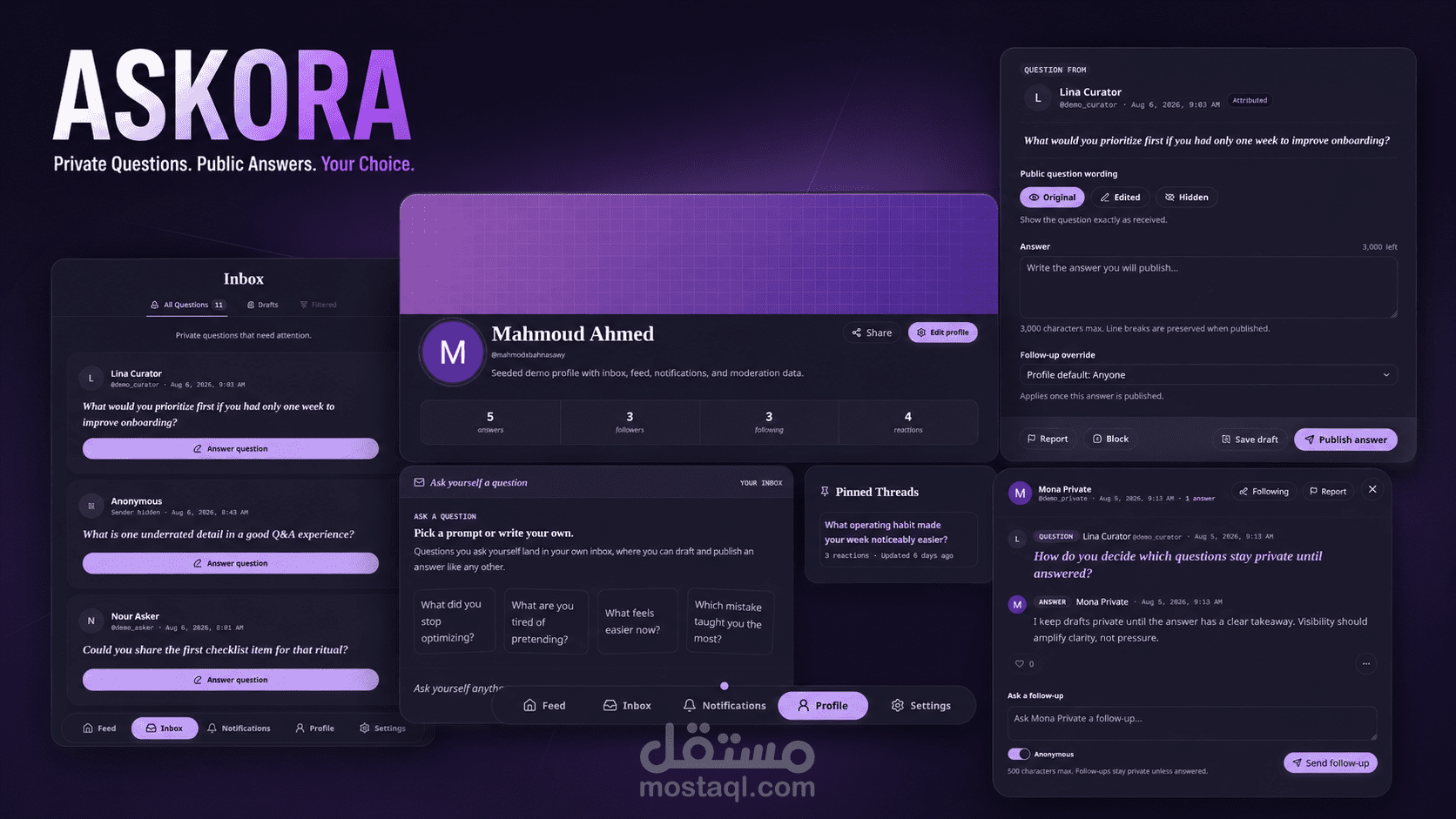 تطوير منصة متكاملة للأسئلة والأجوبة بصندوق وارد خاص