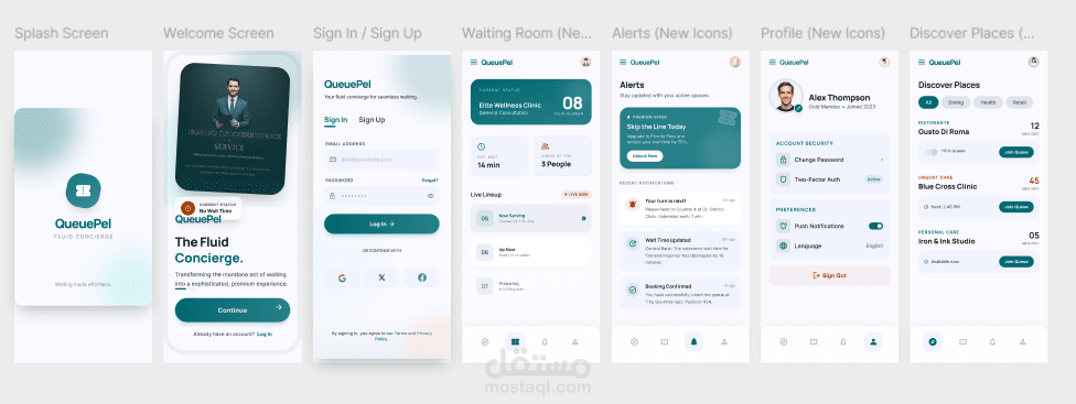 تصميم وتطوير تطبيق "QueuePal" الذكي لإدارة طوابير الانتظار والحجوزات الفورية (UI/UX & Flutter)
