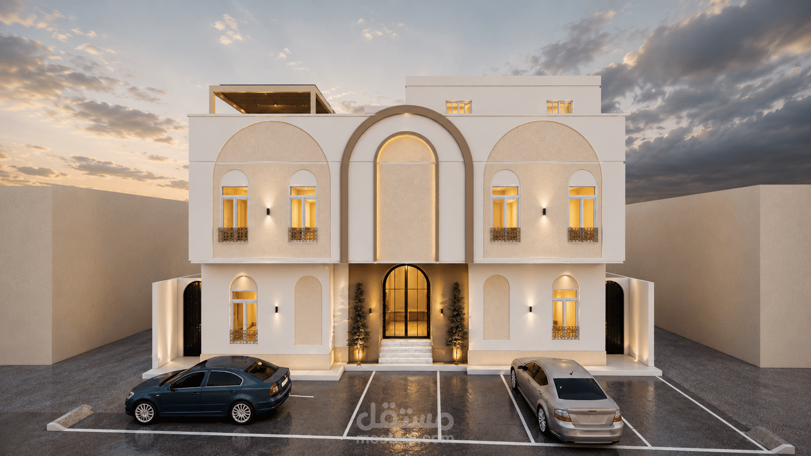 واحهة خارجية ل عمارة سكنية في الطائف