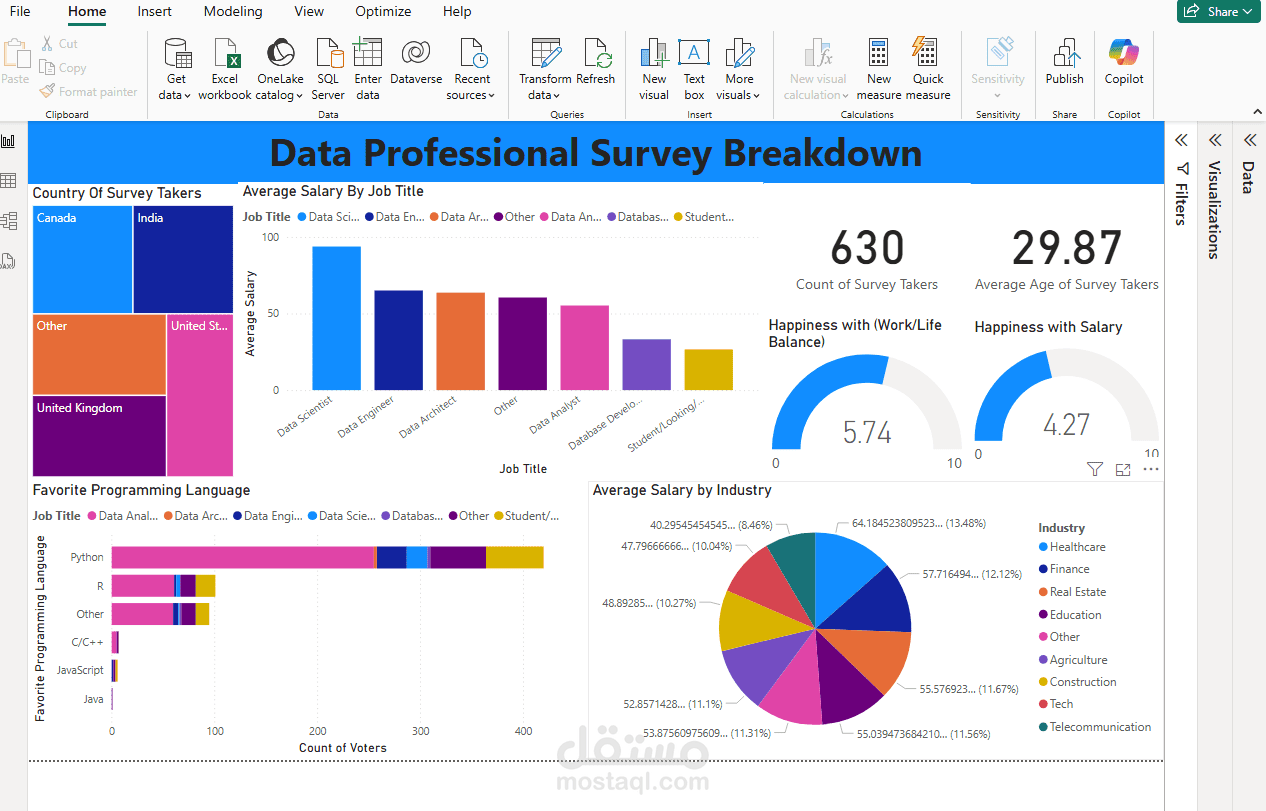 Data Professional Survey Breakdown (Power BI) - Personal Project