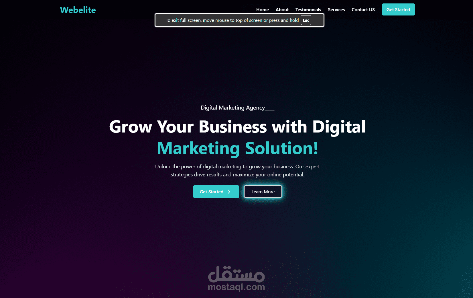 صفحة هبوط احترافية بتصميم عصري ومؤثرات حركية (Animations)