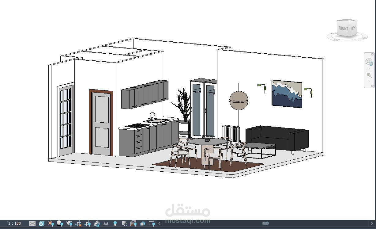 تصميم داخلي ونمذجة BIM لشقة استوديو عصرية | Revit Modeling