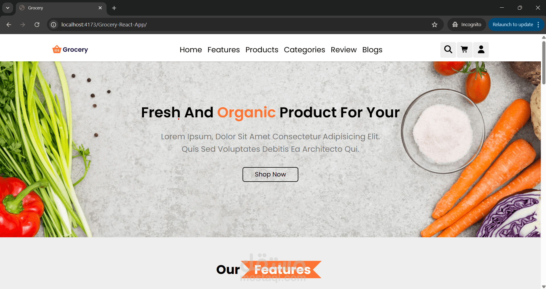 تطبيق متجر بقالة تفاعلي باستخدام React