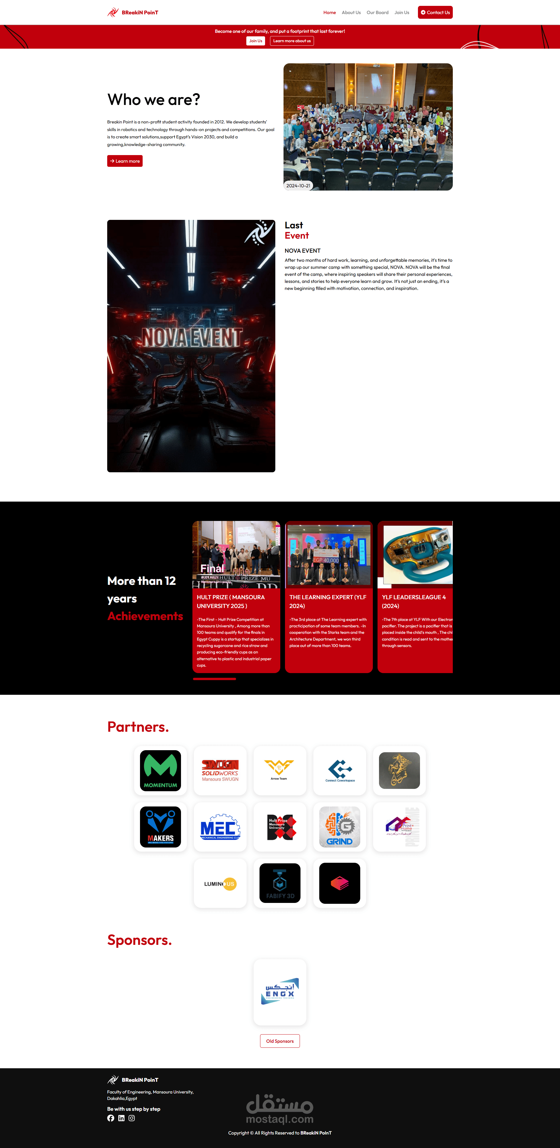 موقع ويب احترافي لعرض فريق، لجان، وإنجازات مؤسسة طلابية