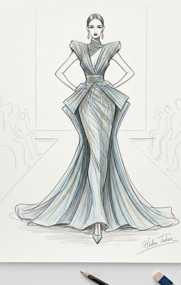 رسم توضيحي لتصميم أزياء راقية (Fashion Illustration)