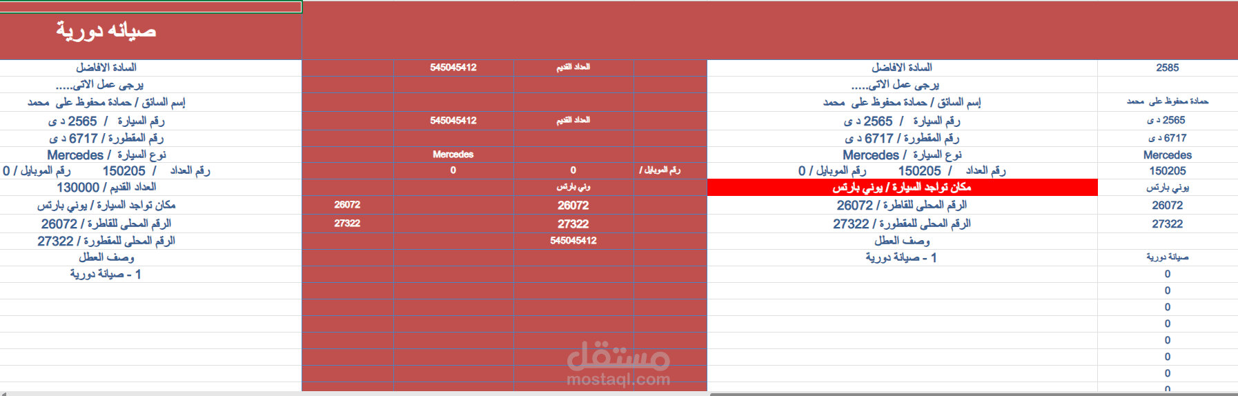 شيت اعطال