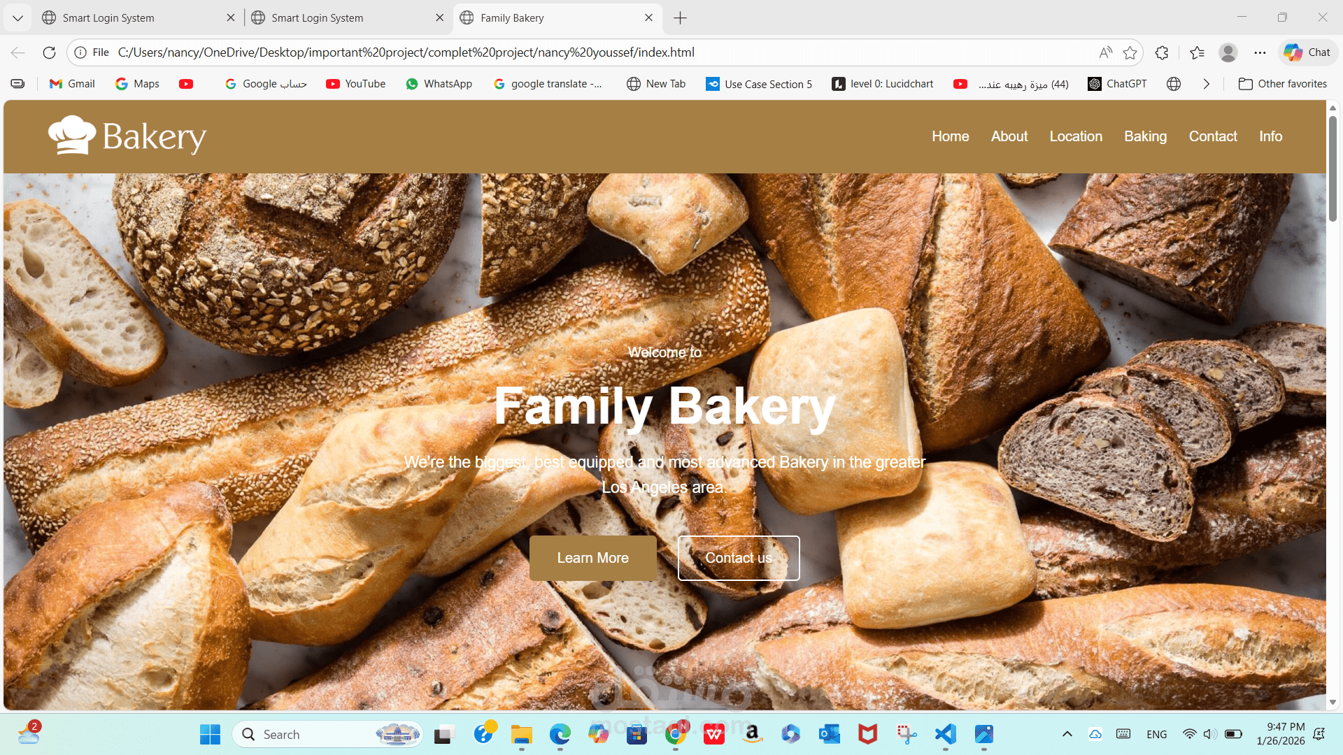 تصميم وتطوير صفحة هبوط (Landing Page) متجاوبة لمخبز عصري باستخدام CSS Aand HTML