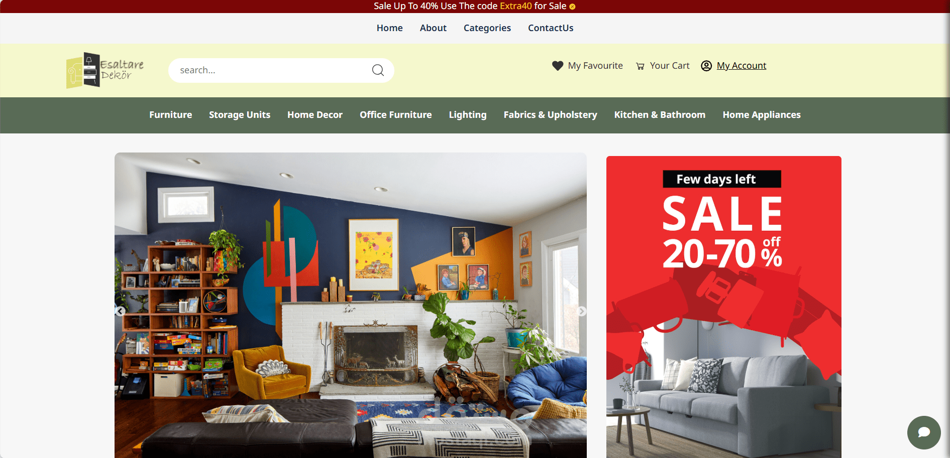 موقع تجارة إلكترونية متكامل متخصص في منتجات الأثاث. الموقع يمكن المستخدمين من تصفح الفئات، عرض تفاصيل المنتجات، وإدارة تجربة التسوق بسهولة.