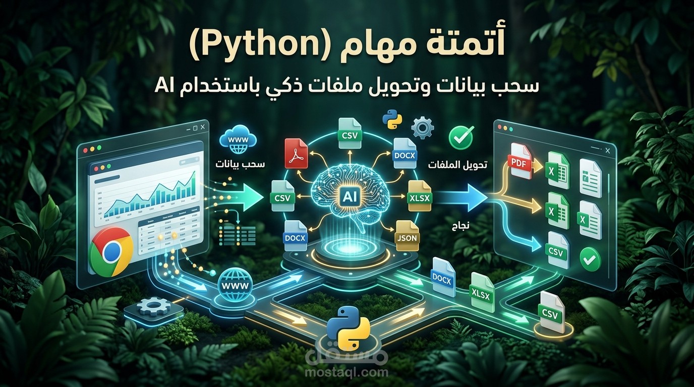 أتمتة مهام (Python) - سحب بيانات وتحويل ملفات ذكي باستخدام AI.