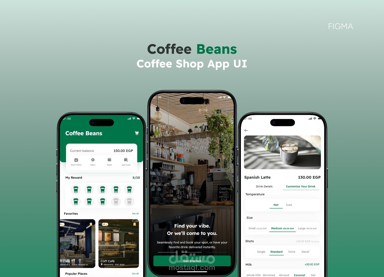 تصميم واجهة وتجربة مستخدم (UI/UX) لتطبيق جوال لطلب القهوة (Coffee Shop Mobile App)