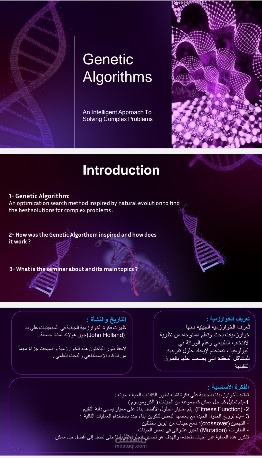 عرض تقديمي حول الخوارزميه الجينيه
