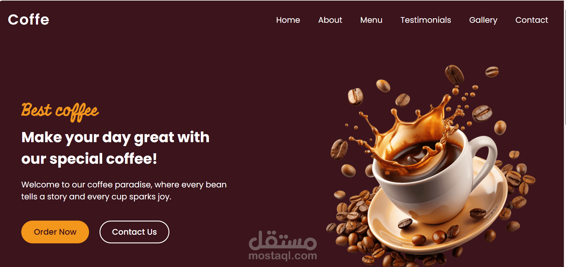 تصميم واجهة موقع كافيه احترافية – Coffee Shop Website UI