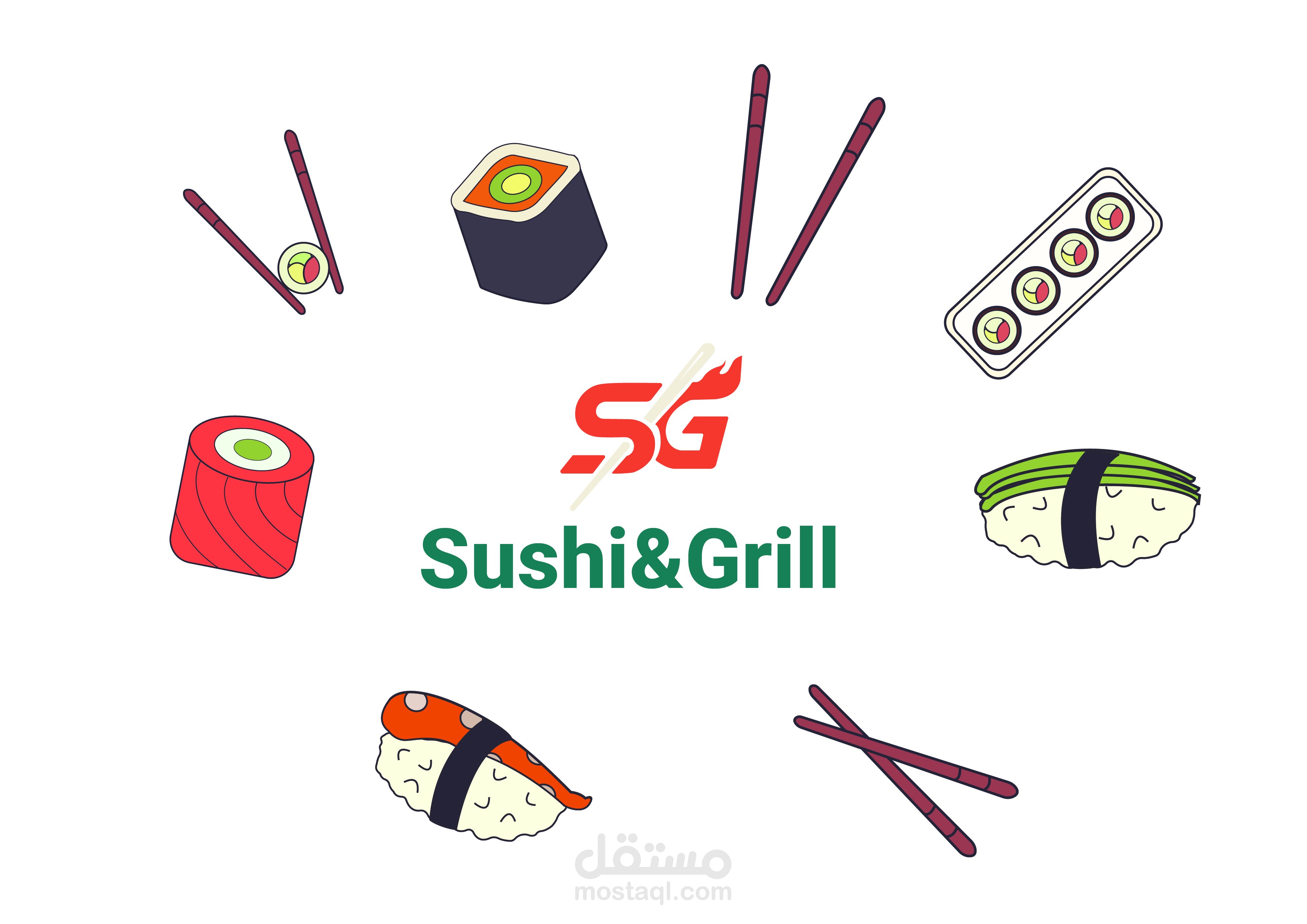 إعادة تصميم الهوية البصرية لمطعم Sushi & Grill | Sushi & Grill Visual Identity Redesign