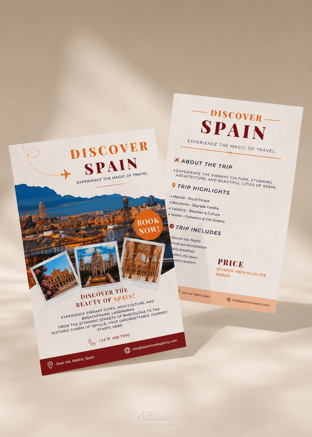 تصميم فلاير سياحي احترافي للترويج لرحلات إسبانيا | Professional Travel Flyer Design for Spain Tours & Tourism Promotion
