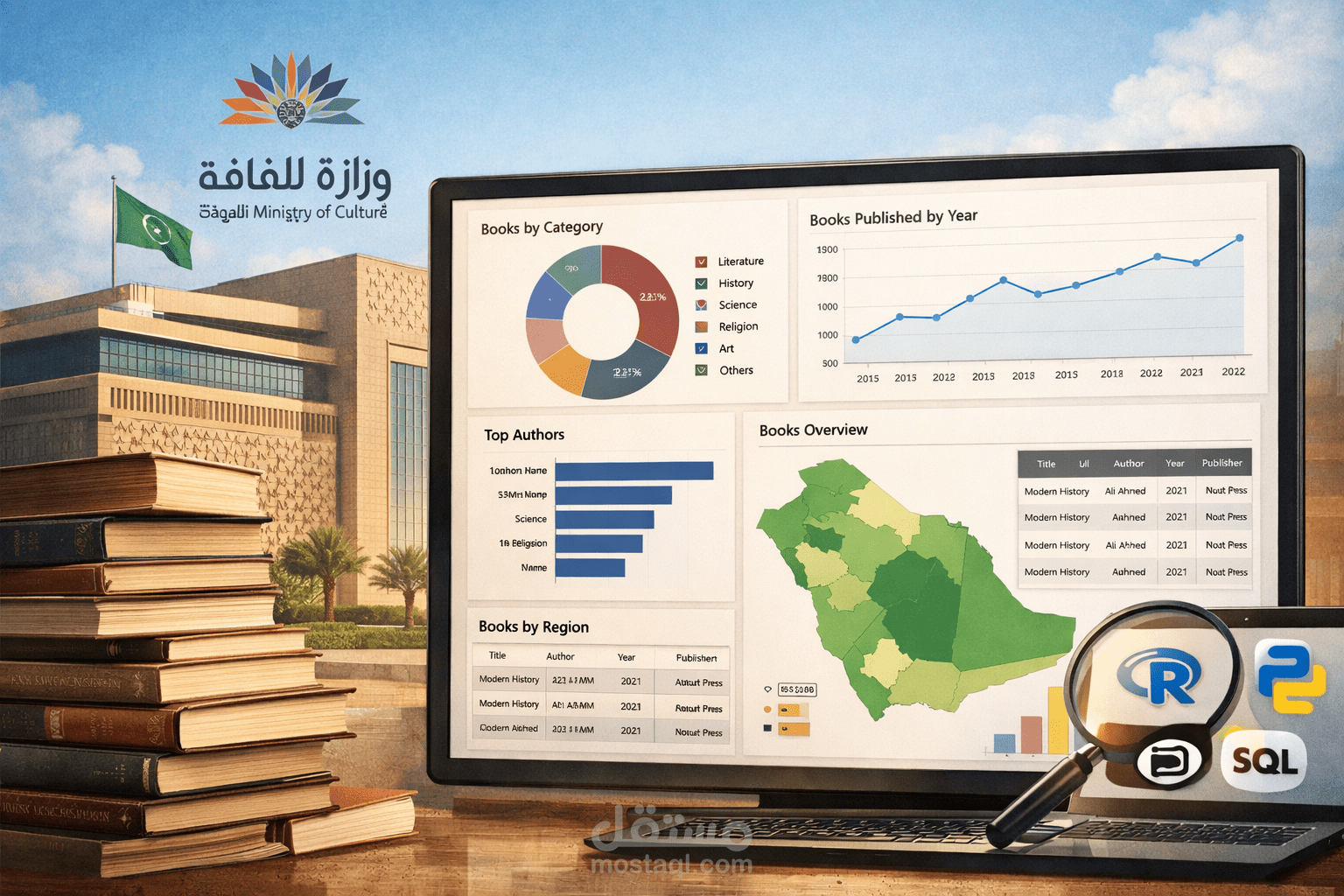 تحليل بيانات الكتب وإنشاء لوحة تفاعلية – وزارة الثقافة السعودية