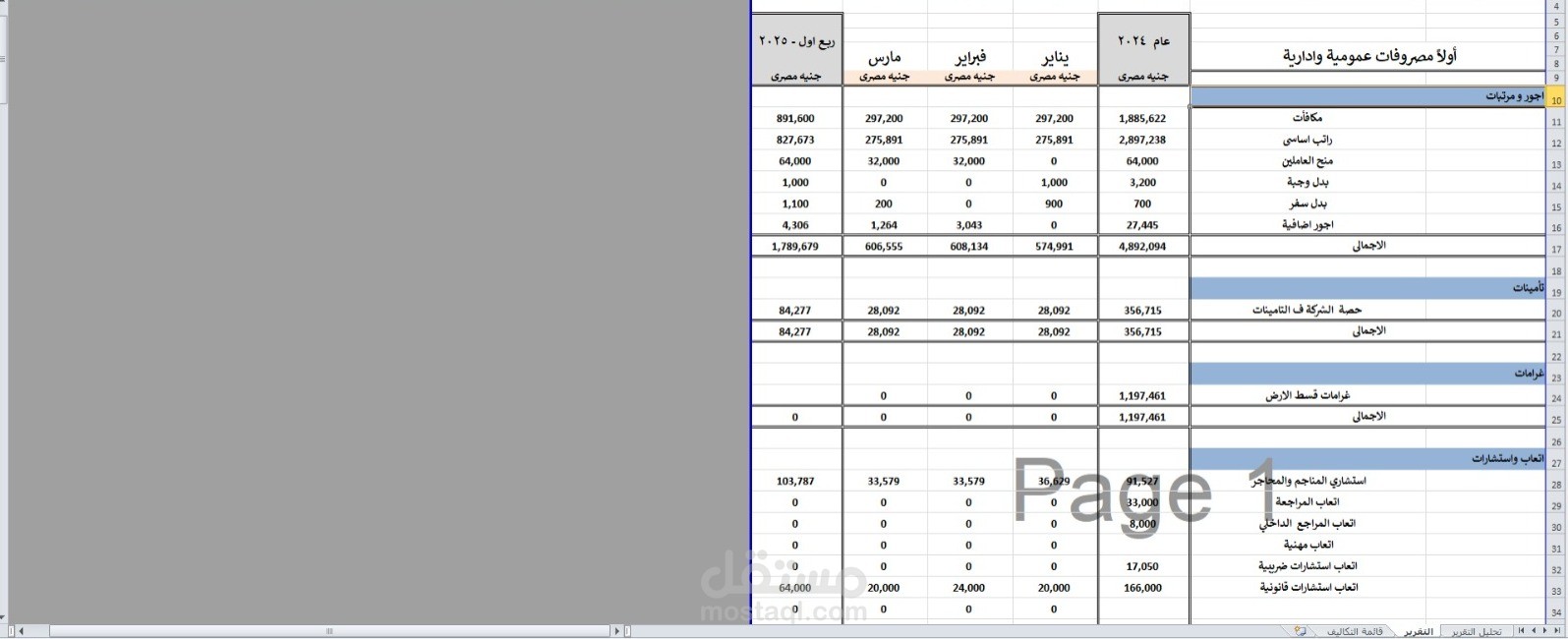 متاعة مصروفات خلال ربع اول لعام 2025 وتحليلها