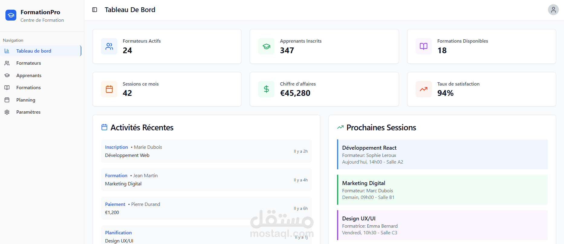 Application web de gestion de centre de formation